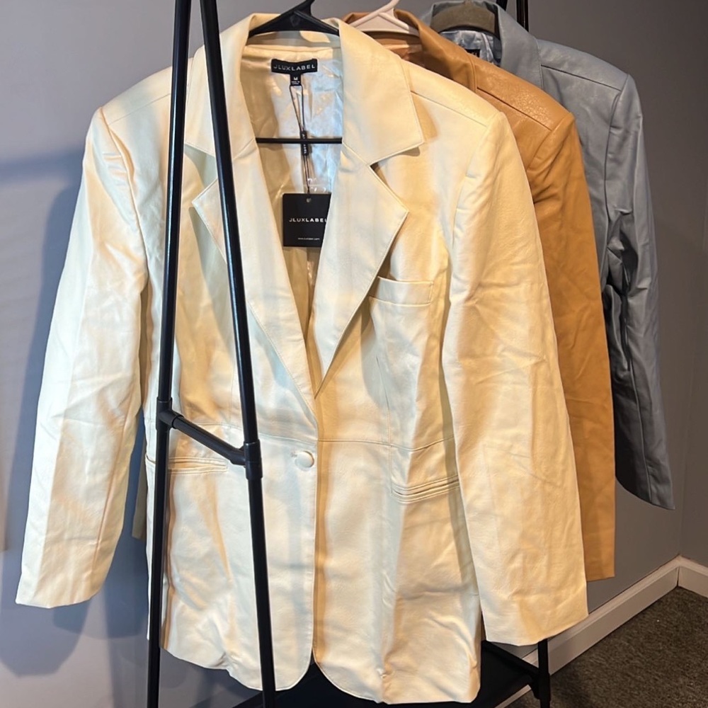 JLUXLABEL Blue Faux Leather Blazer